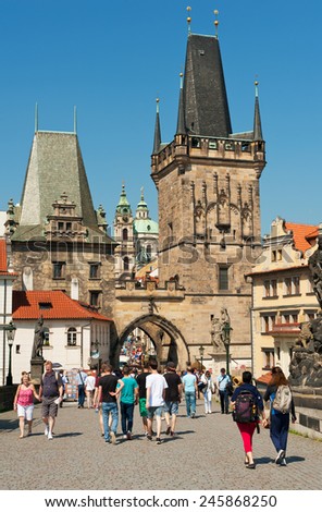 PRAGUE, CZECH REPUBLIC - MAY 20, 2014: Bridge tower at the end of the Charles Bridge on the side of Mala Strana