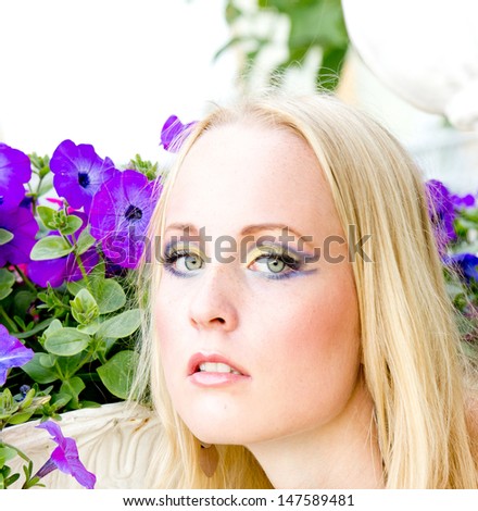 Face Coseup Flowers Portrait