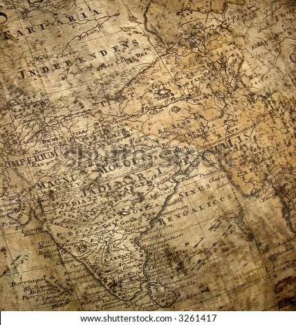 fragment of ancient map with india taking the most part of it and also china