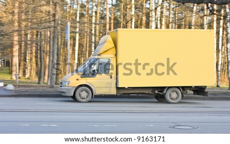 yellow blank delivery van truck of 