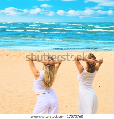 two women enjoying sea view - see more of  \