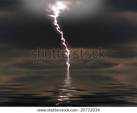 Lightning over night sea
