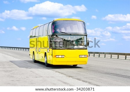 yellow bus on a sunny road