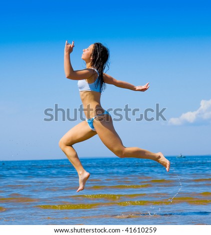 woman flying run