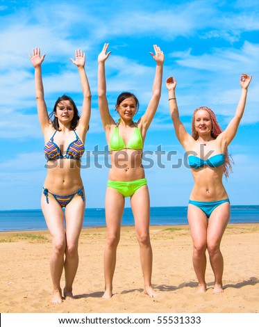 stock photo Sporty Girls Jump Happily