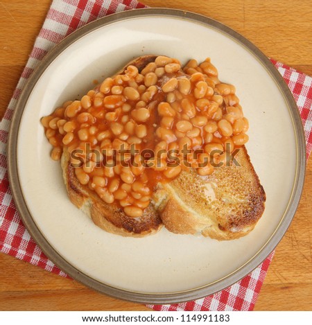Baked beans on crusty rustic bread toast.