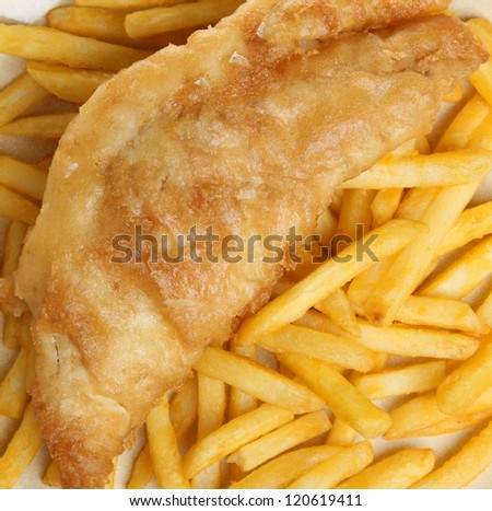 Fish & chips. Battered cod fillet with French fries.