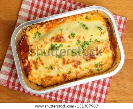 Lasagne Ready Meal In Foil Container.