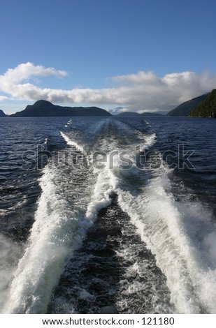 Stern wave of fast boat, New Zealand.