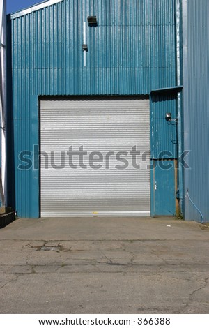 Detail of industrial storage unit and roller shutter door