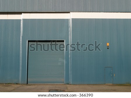 Detail of industrial storage unit and roller shutter door