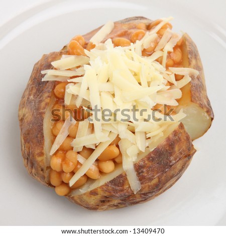 Baked potato with baked beans and cheese