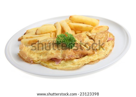 Ham and cheese omelet with chips