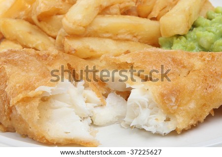 fish and chips and peas. stock photo : Fish amp; chips and