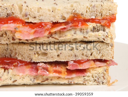 Bacon sandwich with wholewheat bread and tomato ketchup