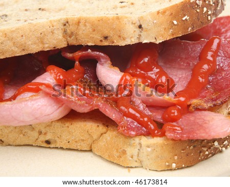 Bacon sandwich with tomato ketchup