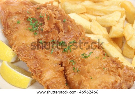 Deep fried cod with chips.