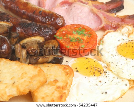 Cooked breakfast with hash browns,