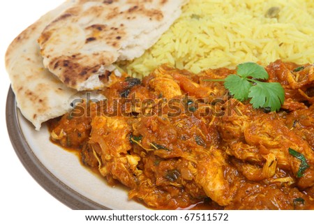chicken curry with rice. chicken curry, pilau rice