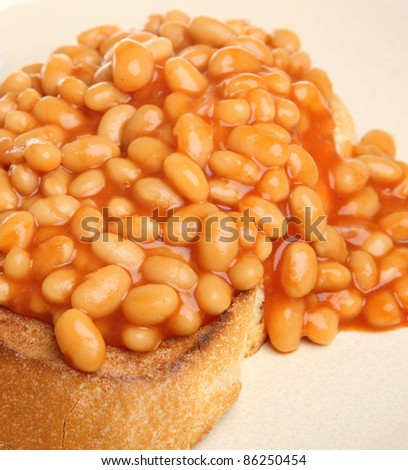 Baked beans on crusty toasted rustic bread