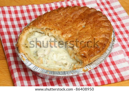 Family-sized chicken & vegetable pie in foil container