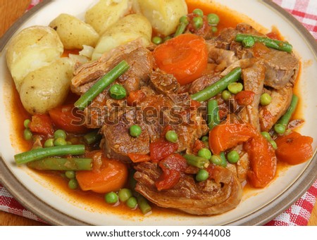 Navarin of lamb, French country lamb stew, served with fork-crushed new potatoes.