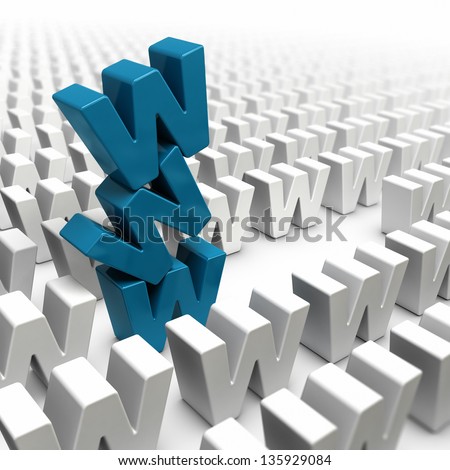 stack of letter w forming a www tower in the middle of a crowd of letters, image suitable for internet strategy