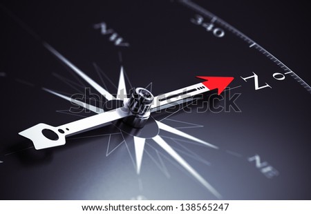 Compass needle pointing to north direction, image suitable for business consulting concept. 3D render illustration.
