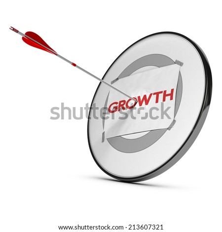 Target with one paper fixed on it one arrow hit the center, red and white tones.  Concept image for business growth