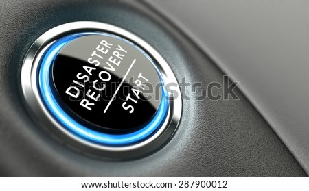 DRP start button. Disaster Recovery Plan concept or crisis solutions.