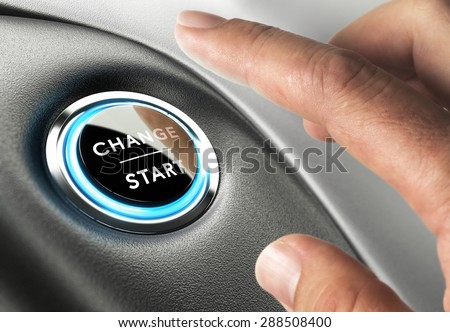 Finger about to press a change button. Concept of change management or changing life