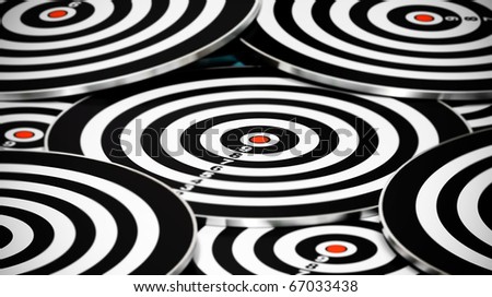 many targets with no dart in the center - image is red and black