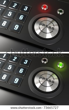 press button and numbers with a red and green led over a black background