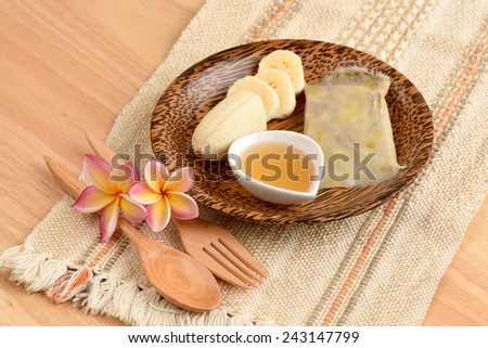 Breakfast Bananas, honey, banana cake Natural, health benefits (Thailand traditional sweets).