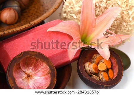 Mangosteen soap made from fruit and turmeric and honey. , Odor, skin, reduce inflammation of the skin. And pores