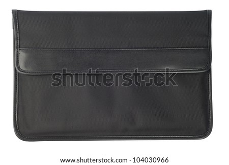 Black leather bag for laptop isolated with clipping path isolated over white background