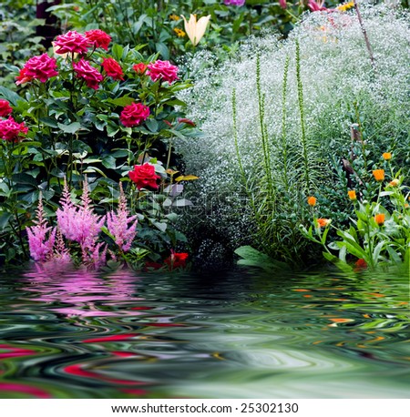 Garden Flowers on Nature Garden With Flowers  Rose  Lily  Ets Stock Photo 25302130