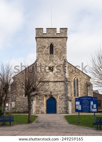WHITSTABLE, UK - JAN 30, 2015: St Alphege Church is a focal point on Whitstable High Street. It is an Anglican church, one of five in the Whitstable team ministry.