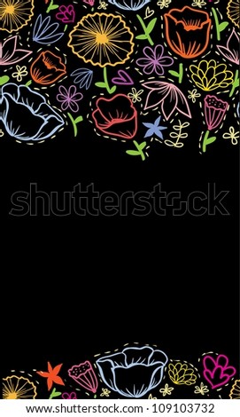 Doodle colorful outline flowers background. Raster.