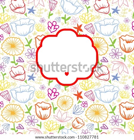 Doodle colorful outline flowers background. Raster.