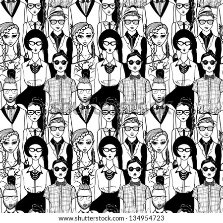 Seamless pattern with hipsters Raster Seamless pattern with hipsters Raster