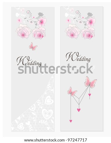 stock vector Wedding invitations set in pastel grey and pink colors