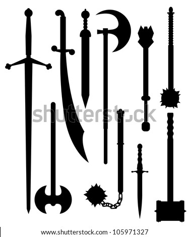 Set Of Ancient And Medieval Weapons Silhouettes Stock Vector ...