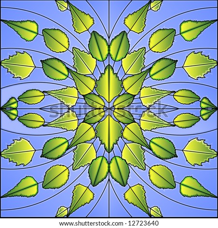 Stained Glass Pattern - Birch Leaves (also available as vector)