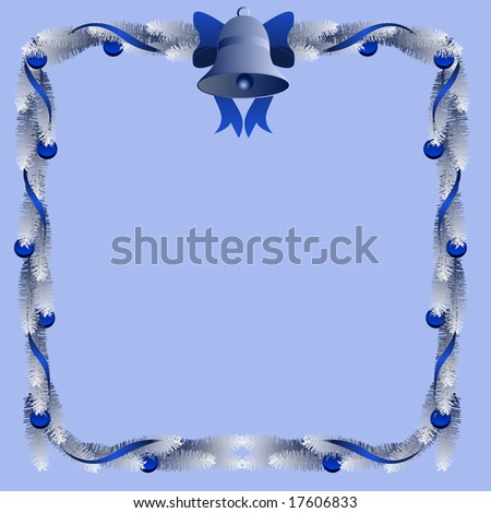 Frame of frosted pine roping with blue ribbon and bell (vector version also available)