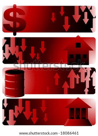 Horizontal banners showing stock market crisis icons (vector version also available)