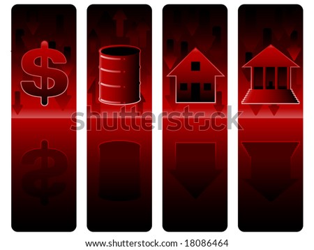 Vertical banners showing stock market crisis icons (vector version also available)