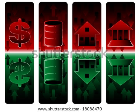 Vertical banners showing stock market crisis icons (vector version also available)