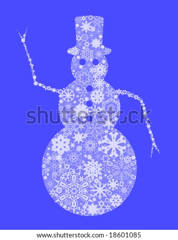 Snowman design composed of snowflakes (vector version also available)