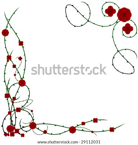 stock photo Color rose and thorn corners raster
